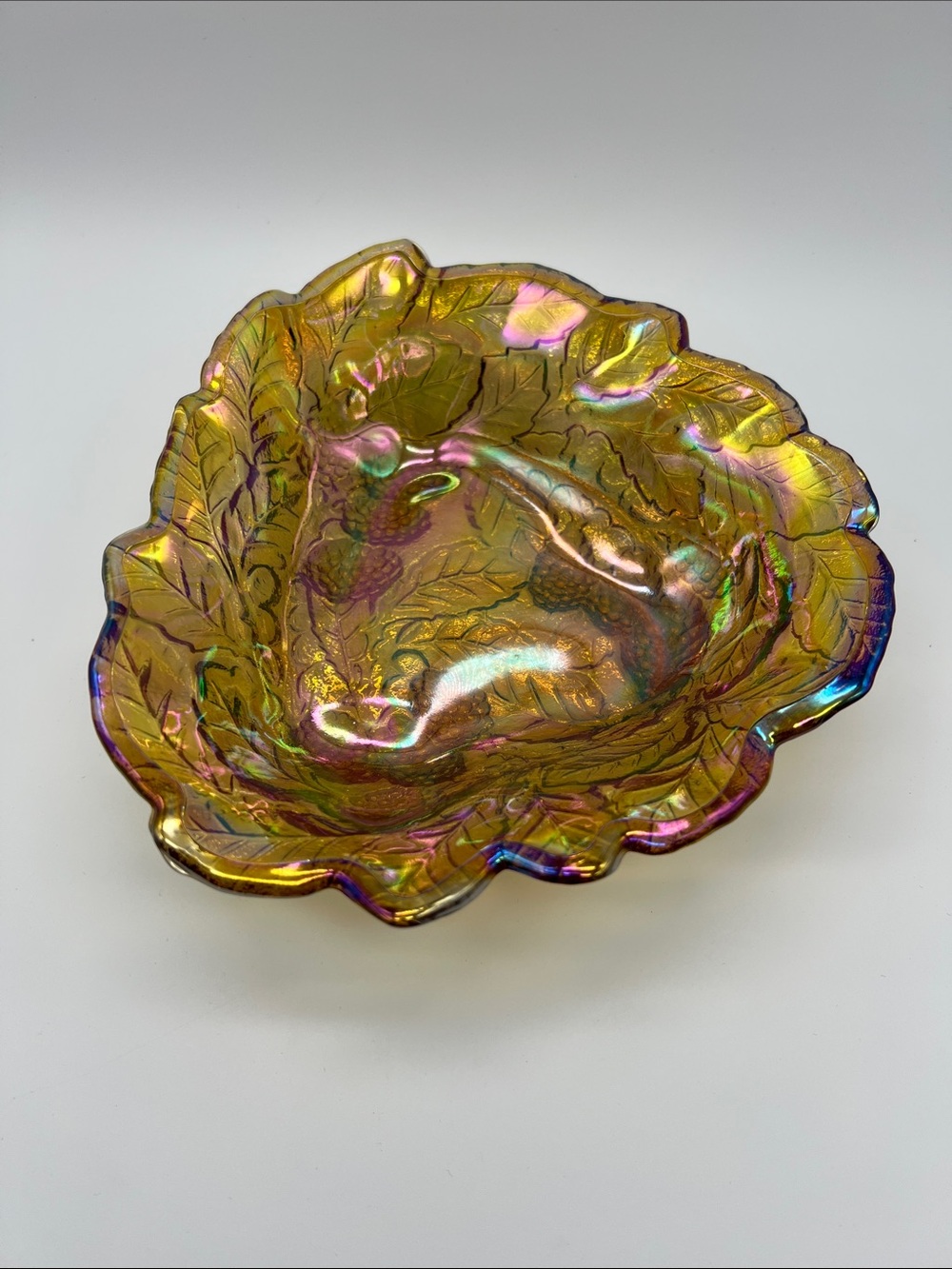 Vintage Marigold/Amber Carnival Indiana Glass Berry Triangle Dish Bowl 7”